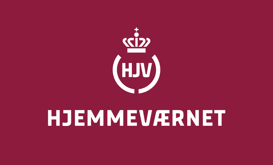 Hjemmeværnets logo på en rød baggrund.